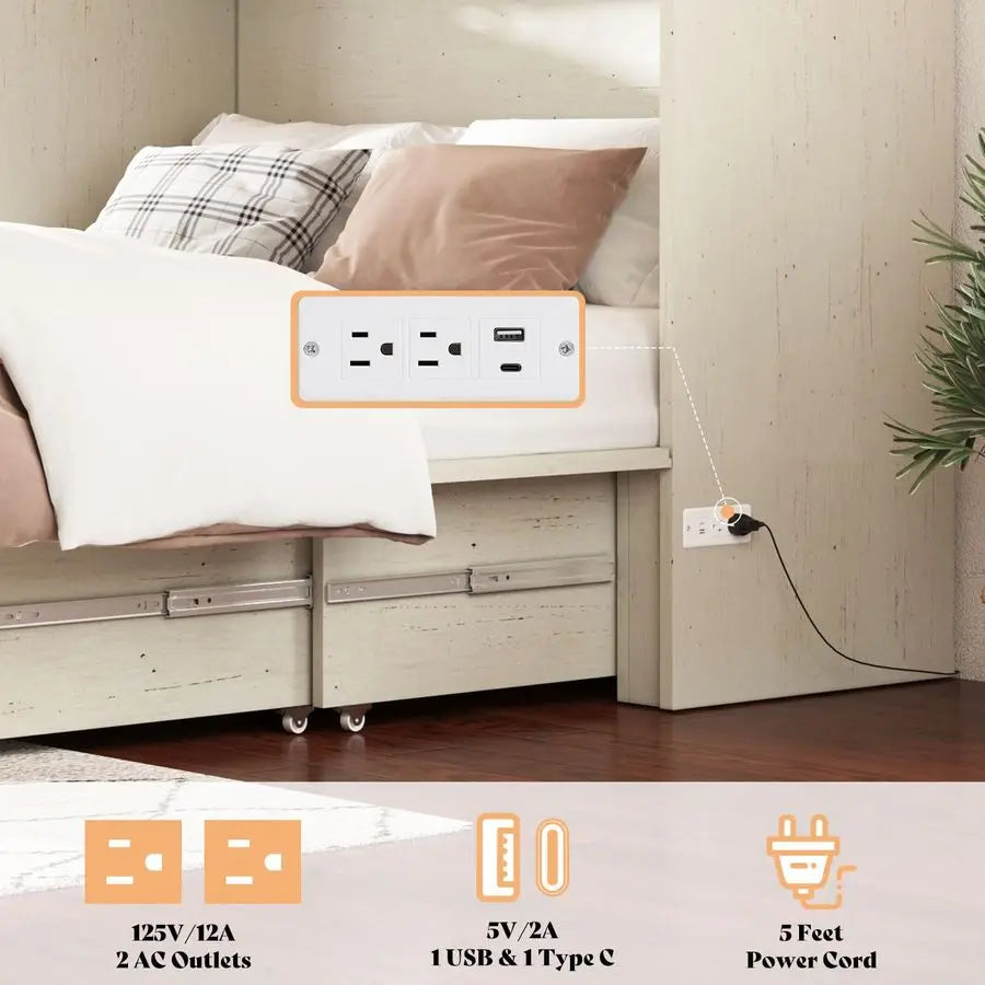 XMSJ Murphy Bed With Storage And Charging Station Unit