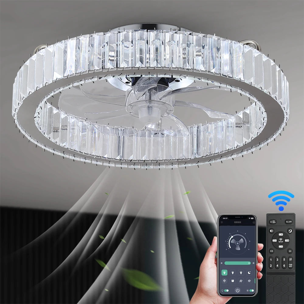 VETRULUS Crystal LED Ceiling Fan Lamp With Remote