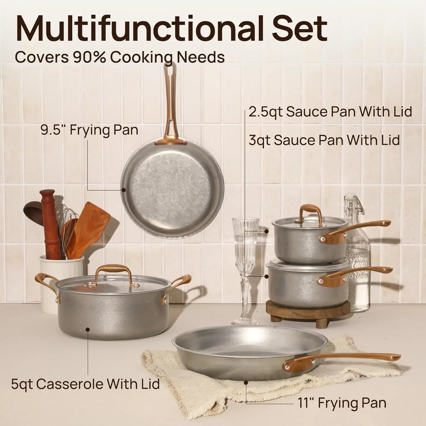 Vintage Stainless Steel Cookware Set Non Toxic PFOA PFOS PTFE