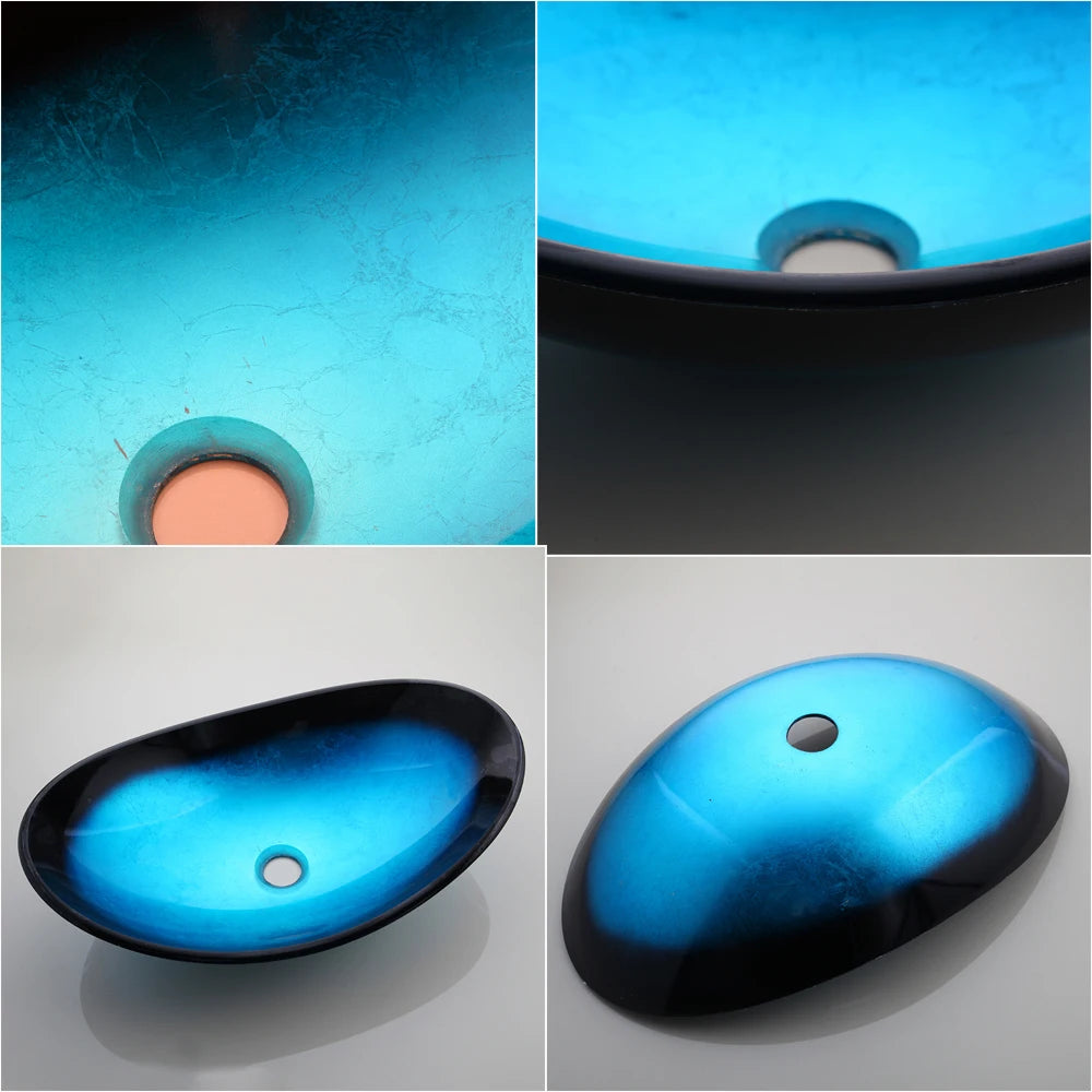 YANKSMART Tempered Glass Oval Sink Set With Pop Up Drain
