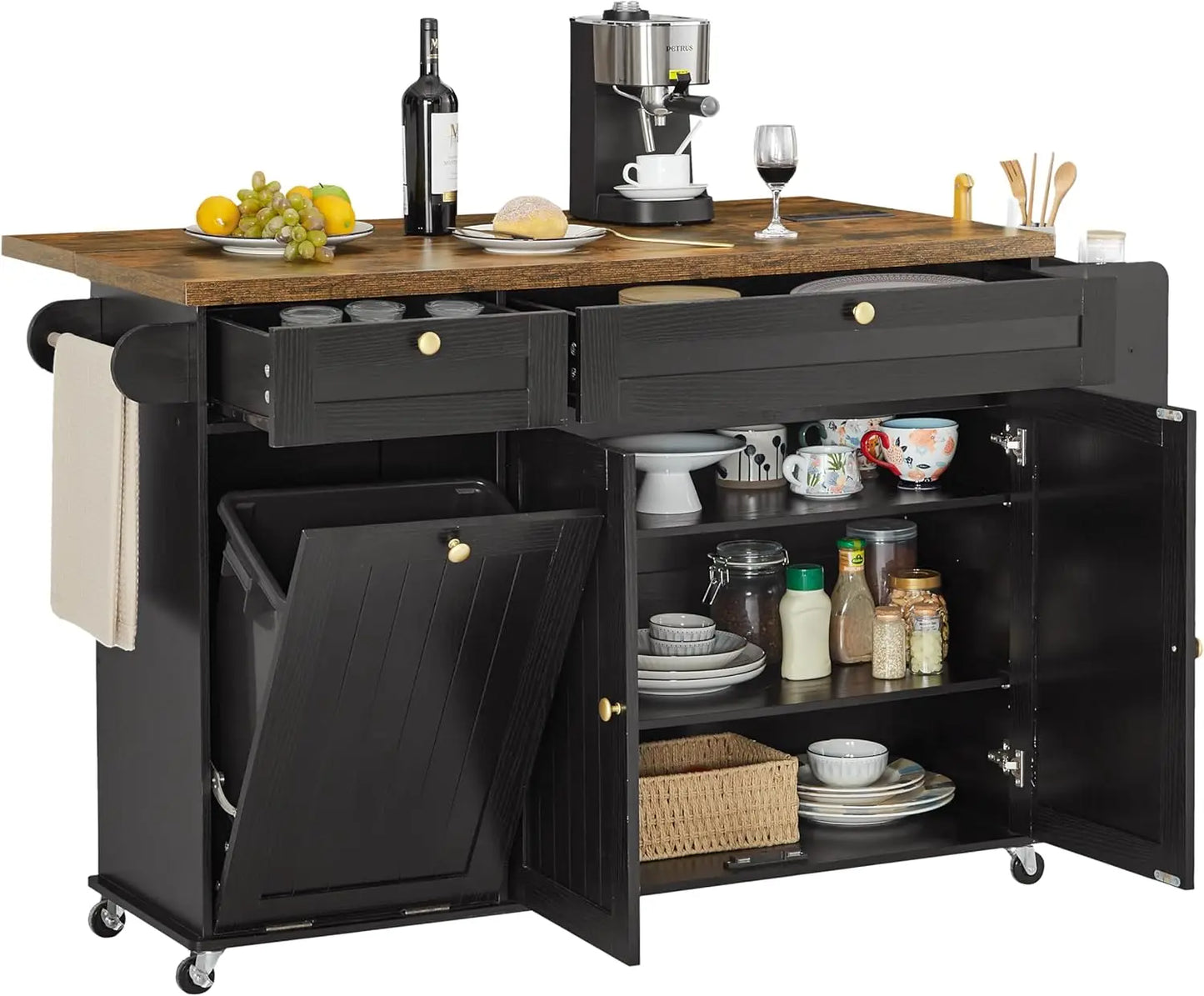 ONBRILL Mobile Kitchen Island Cart With Power Outlet And Storage