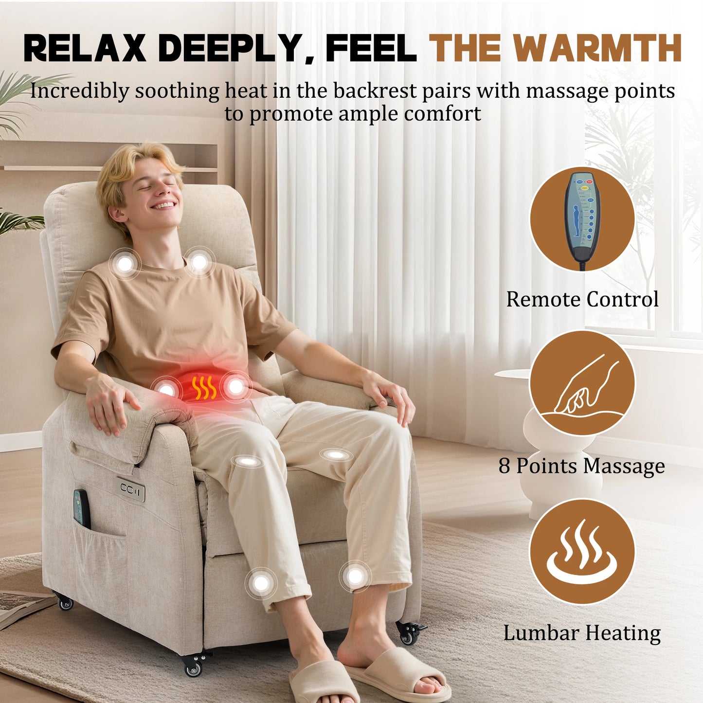 Korser Power Recliner Chair With USB Ports And Wheels For Home
