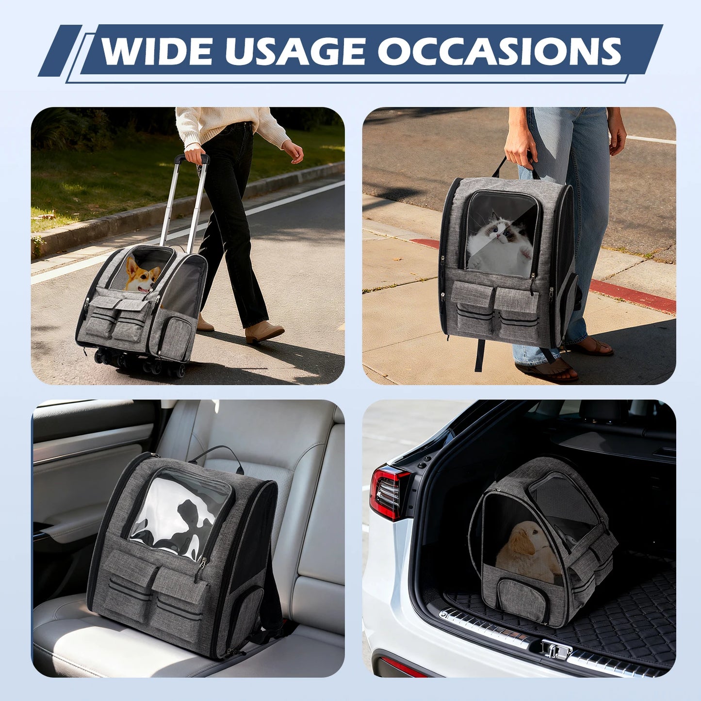Rolling Pet Carrier Backpack With Removable Wheels