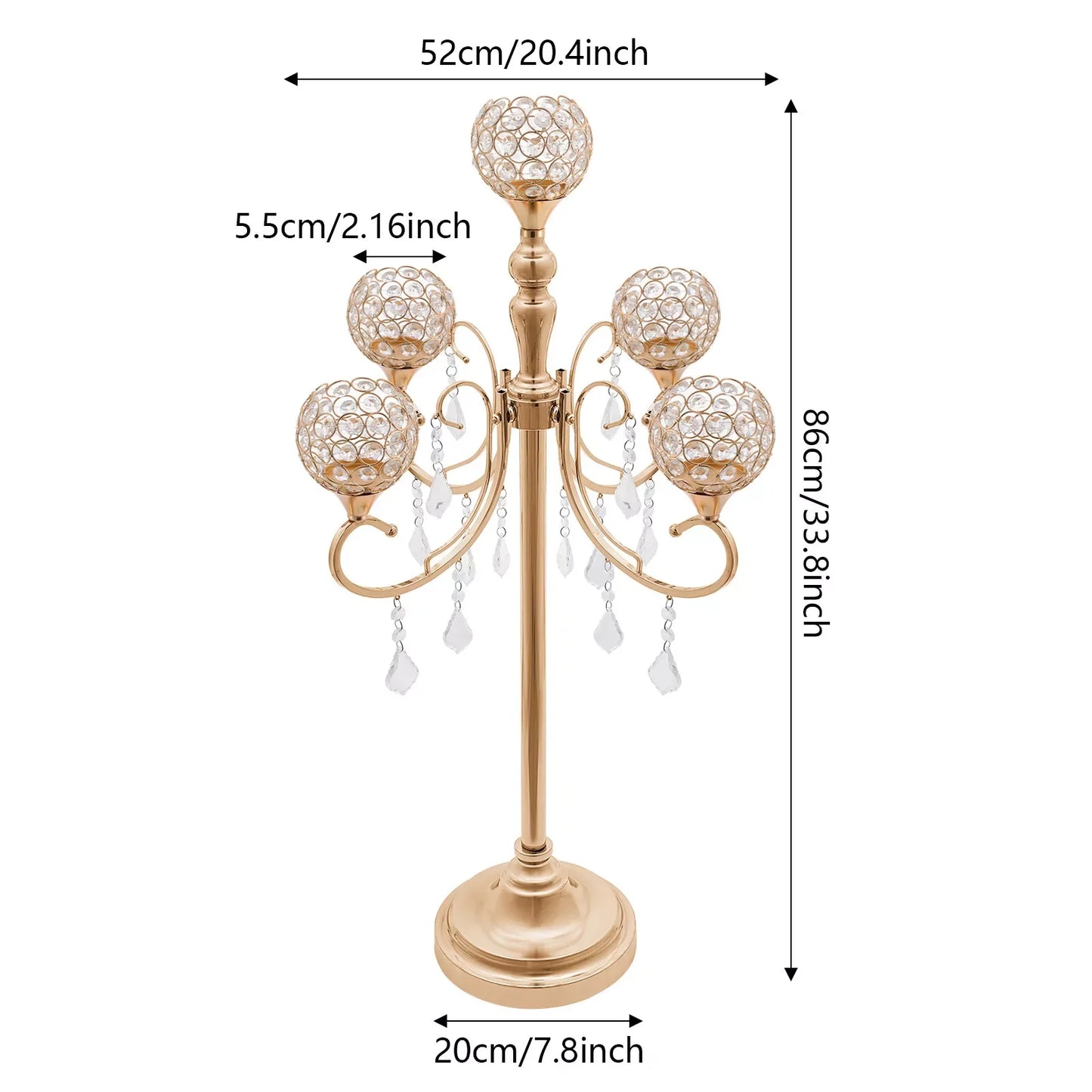 Bymaocar 2-Pack 5-Arm Crystal Candelabra Candle Holders