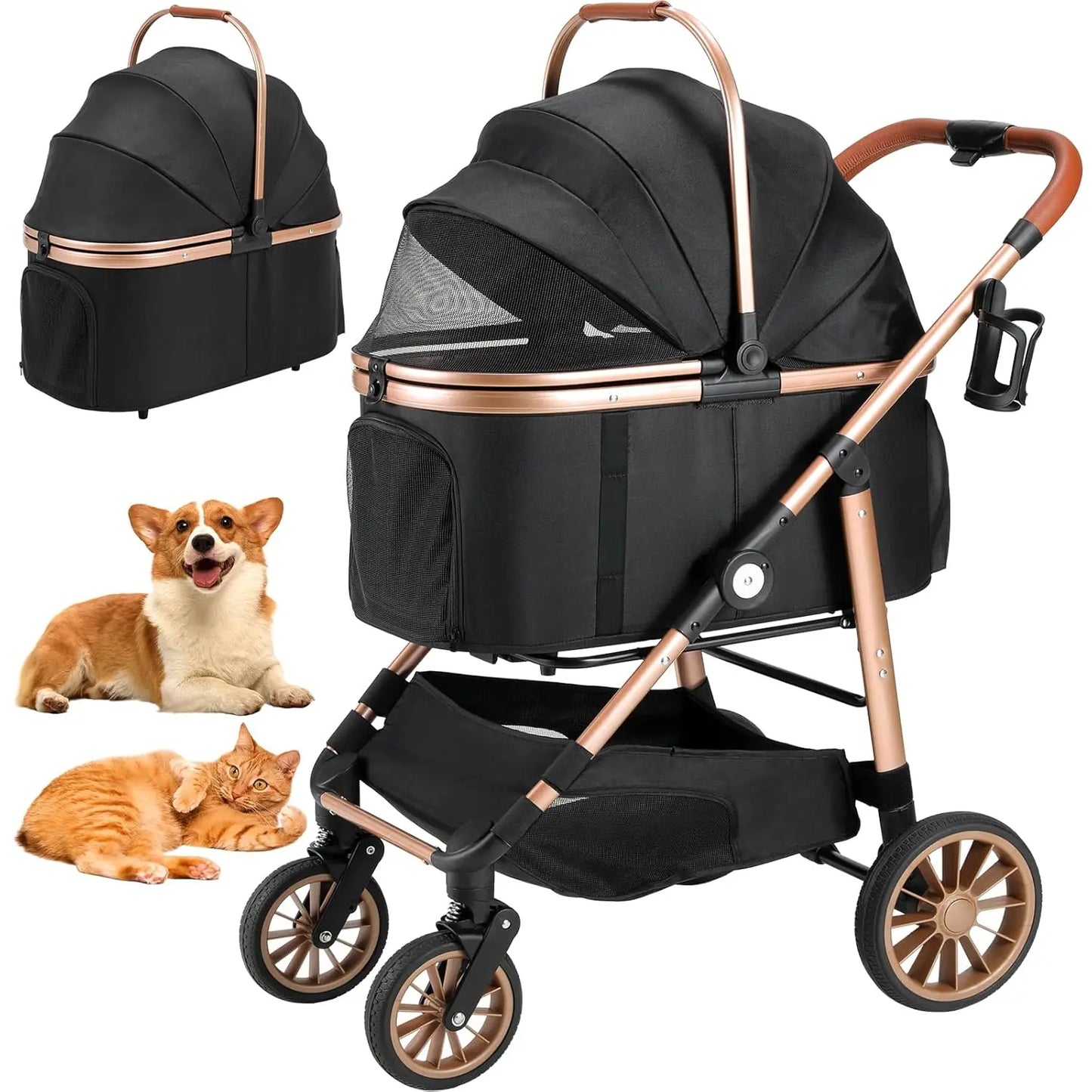 360 Degree Wheel Pet Stroller Foldable 2 In 1 Buggy