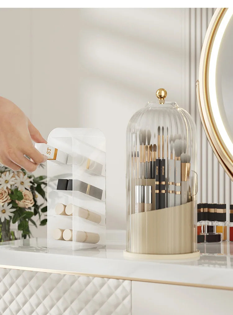 DIAMR Spinning Makeup Organizer With Lid For Vanity And Travel