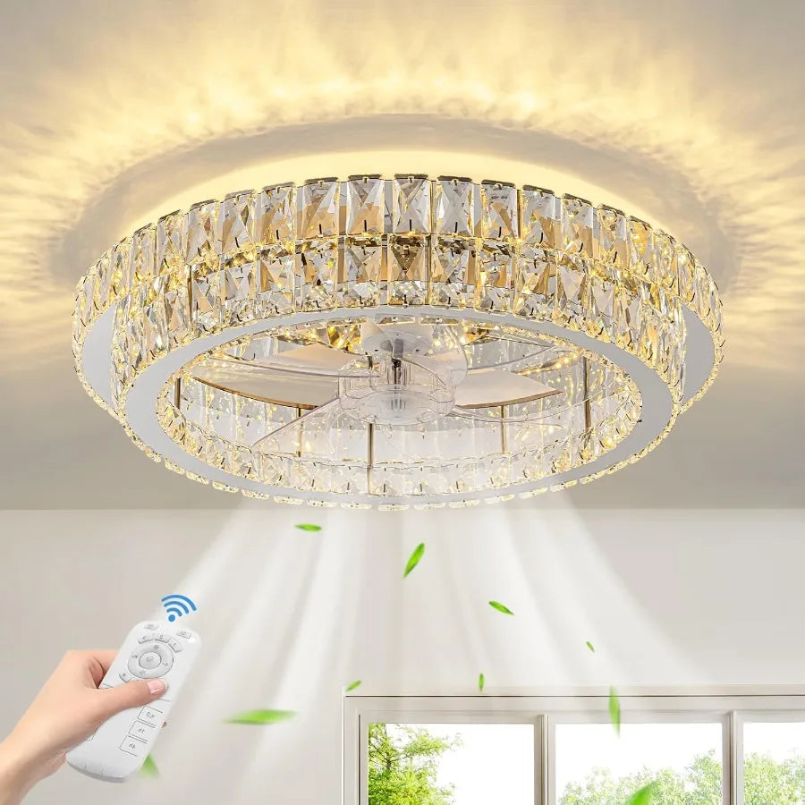 Fandelier Ceiling Fan With Lights Remote Dimmable Crystal LED