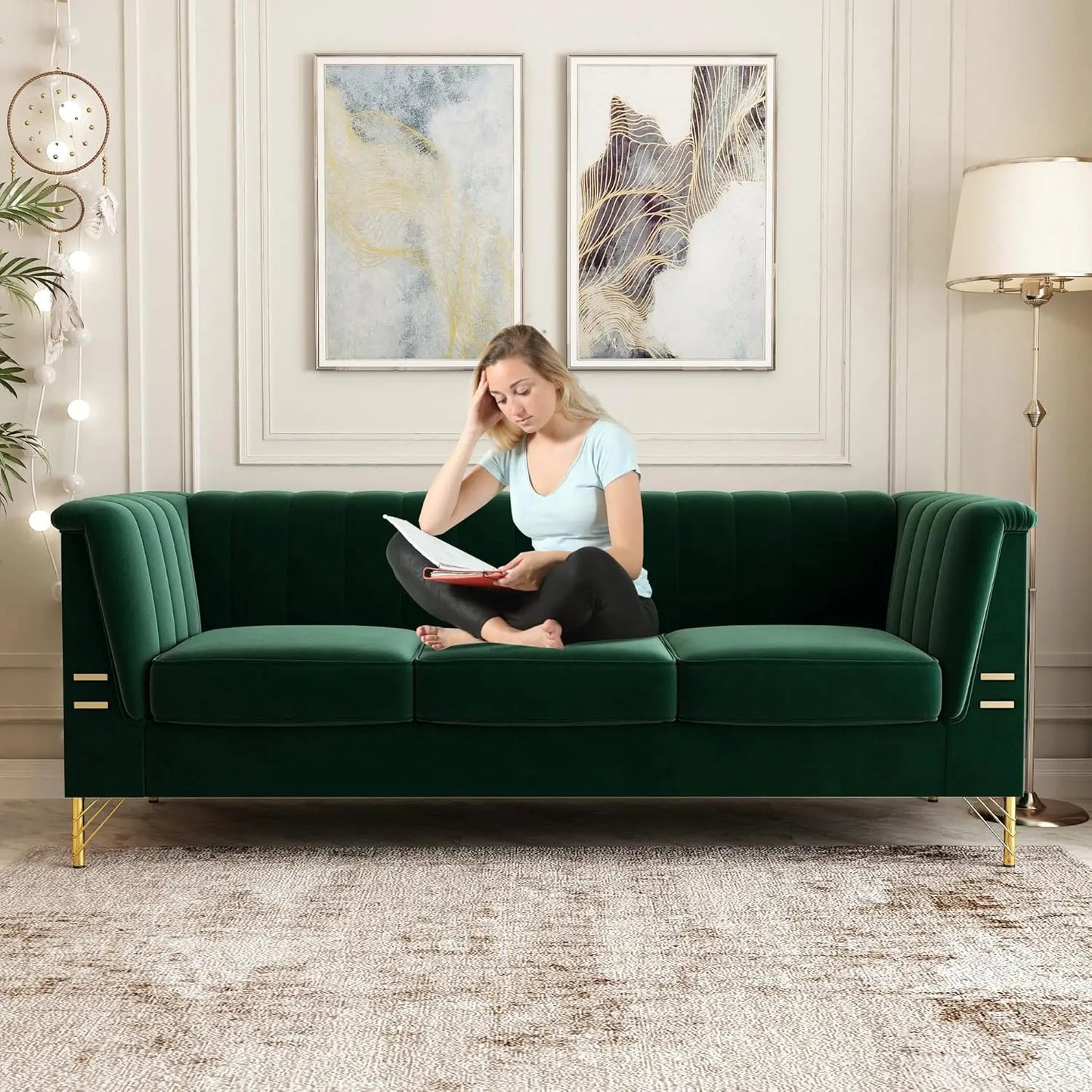 Velvet Sofa Set Modern Loveseat With Pillows