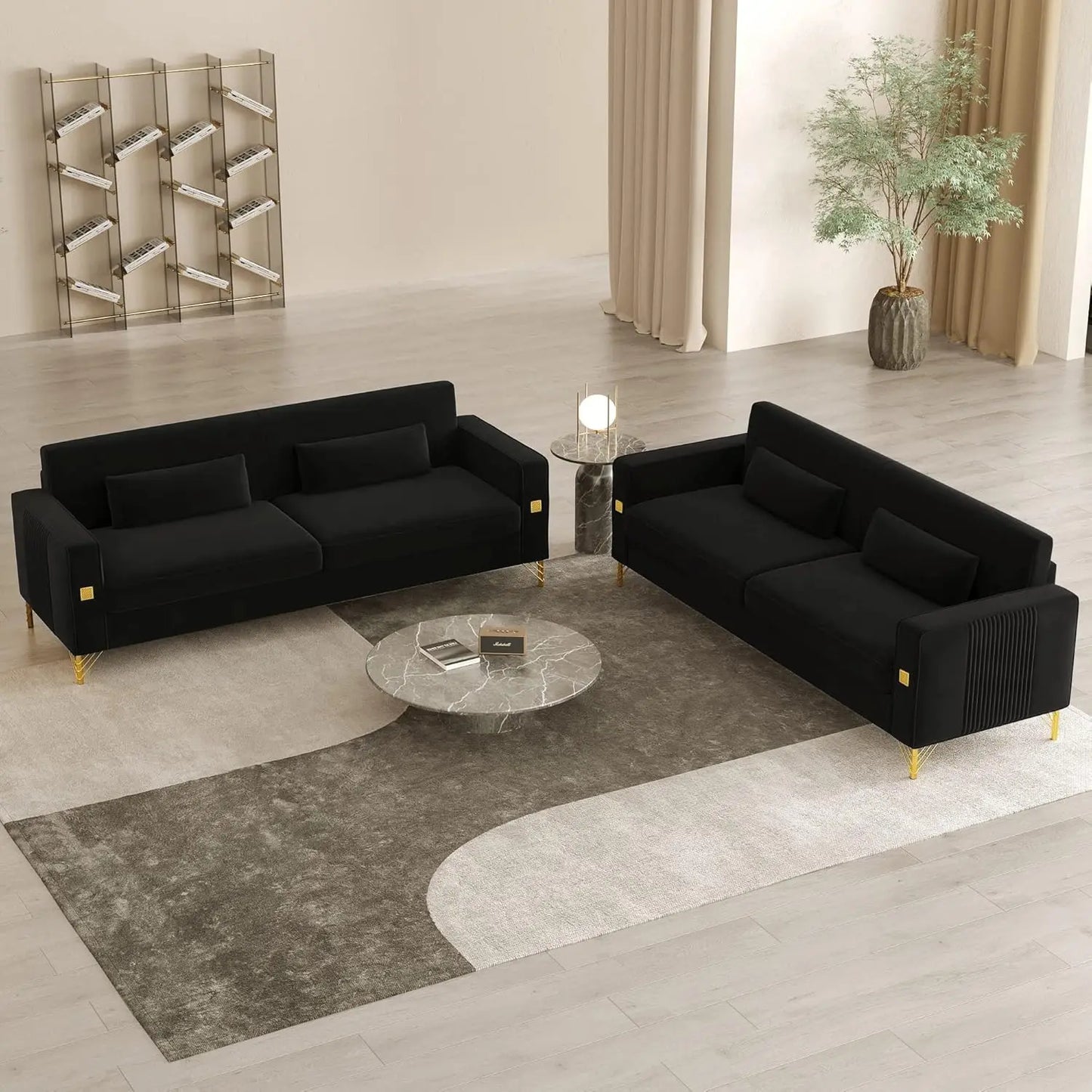 Velvet Sofa Set Modern Loveseat With Pillows