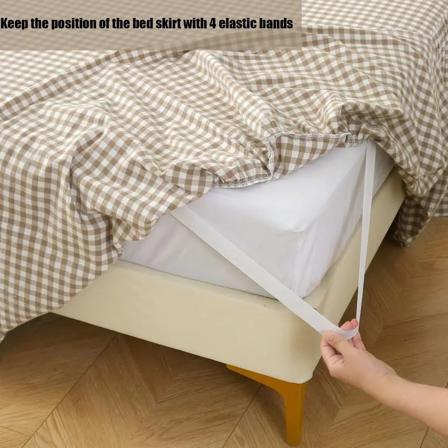 Washed Cotton Vintage Gingham Checkered Dust Ruffle Bed Skirt