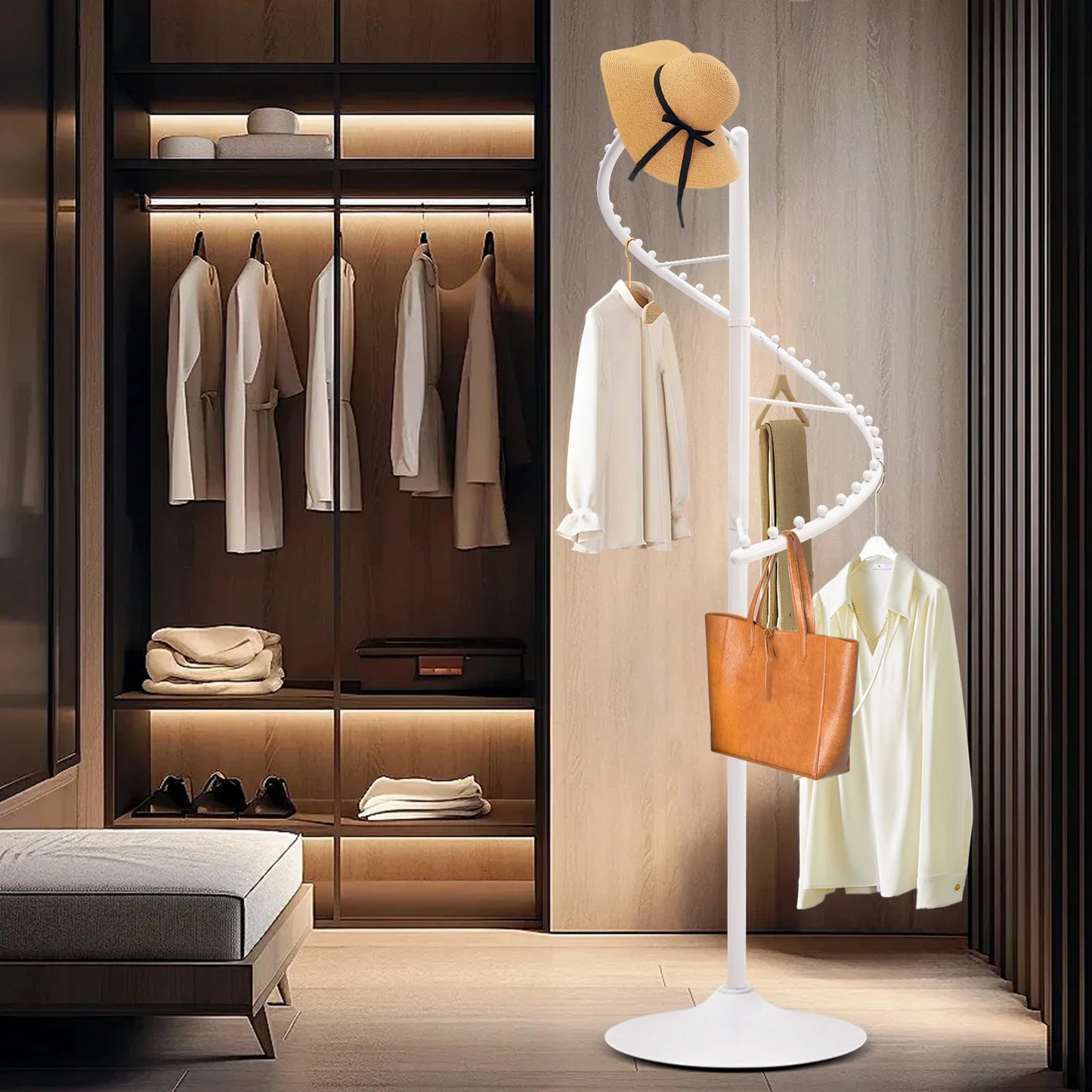 Rotating Iron Spiral Clothing Rack Portable Garment Stand