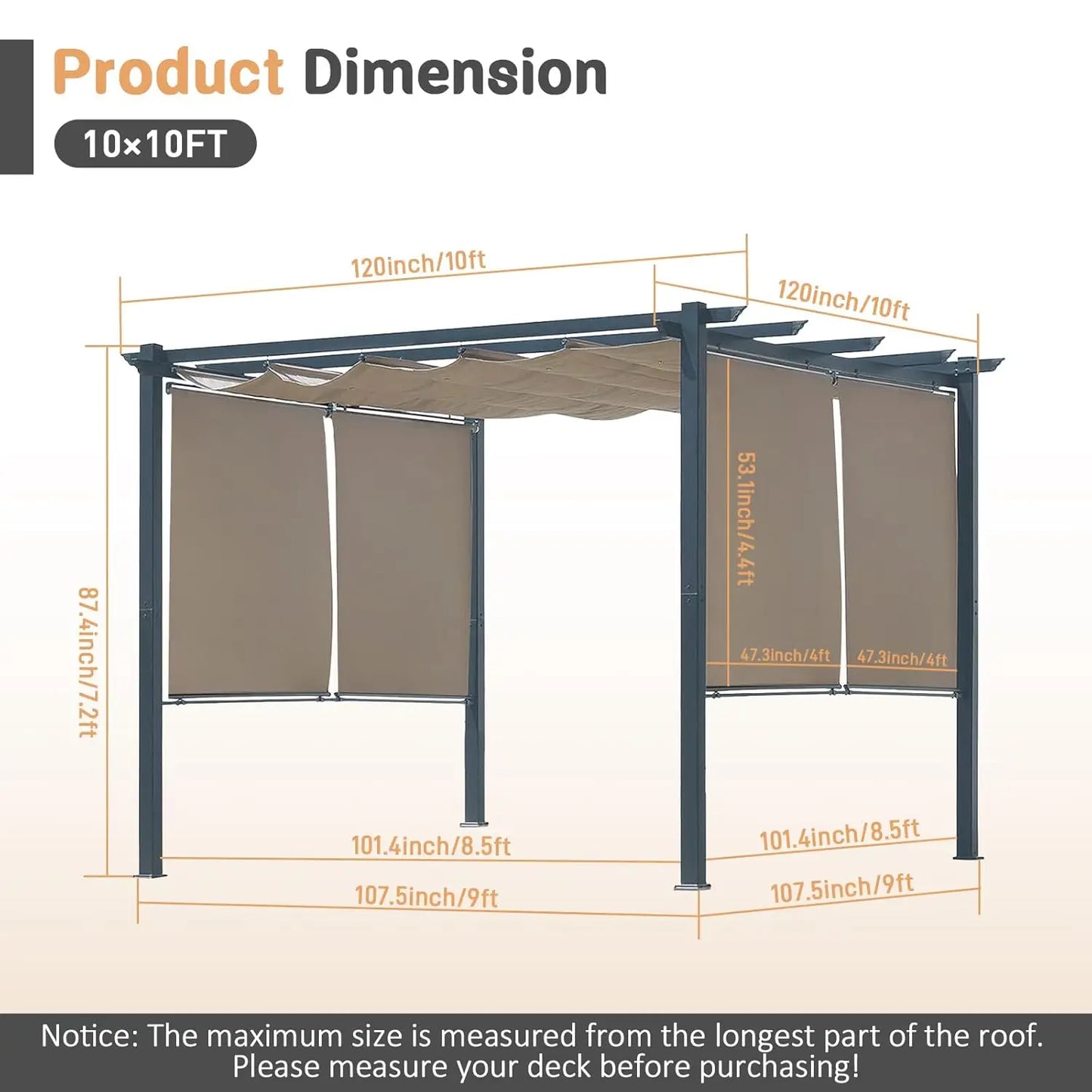 Aluminum Outdoor Pergola With Retractable Canopy And Side Shades
