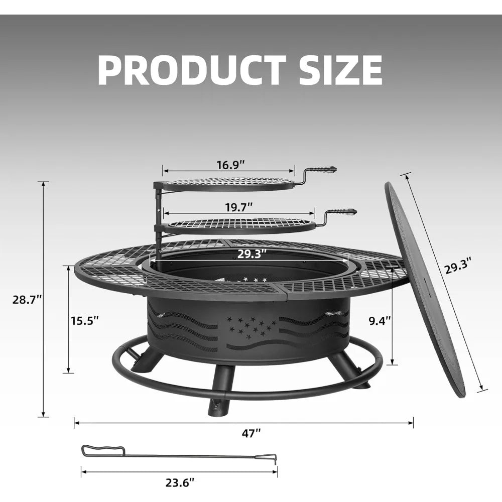 Outdoor Fire Pit With Cooking Grates And Cover Lid