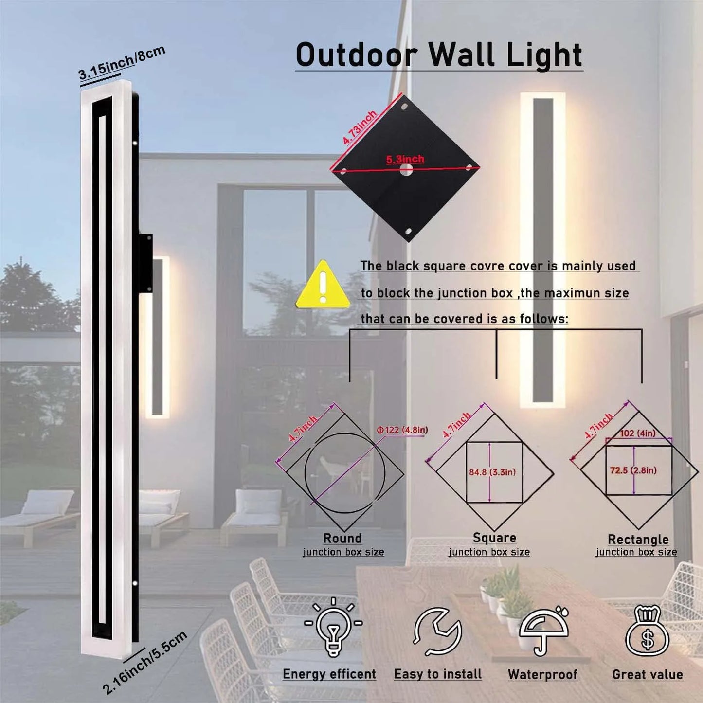 Outdoor LED Wall Sconce Fixture Long Strip Modern IP67