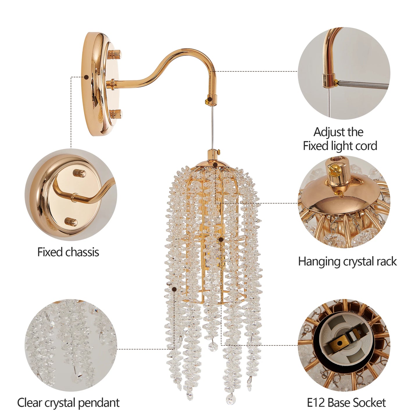 ARLGSITE Frame Cascading Crystal Bead Wall Sconces Set Of 2