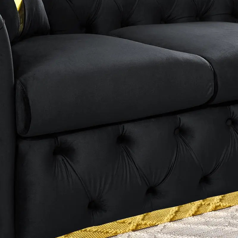 Velvet Button Tufted Chesterfield Sofa With Stainless Steel Accents