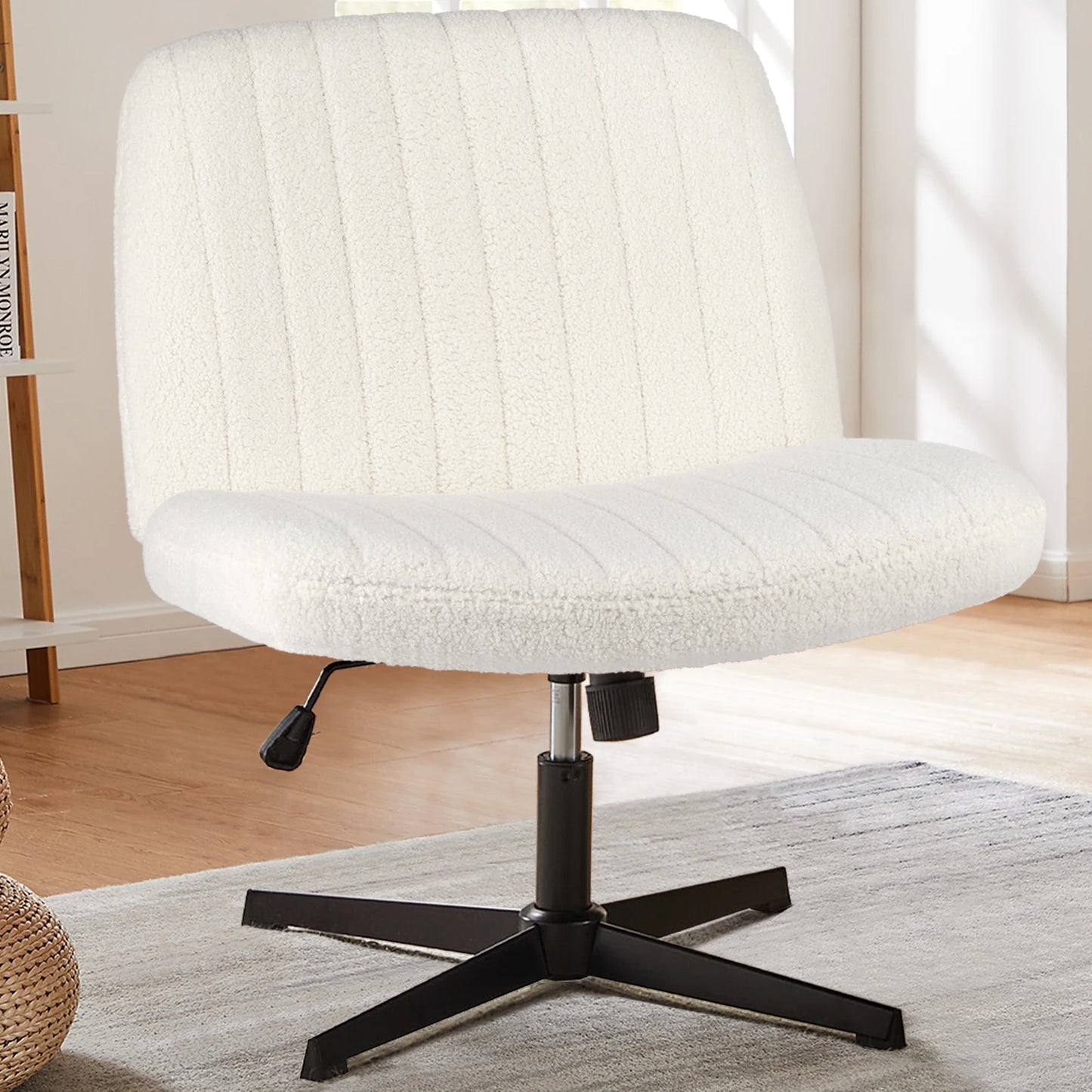 JHK Cross Legged Office Chair Rocking Swivel Armless Fabric Task Chair