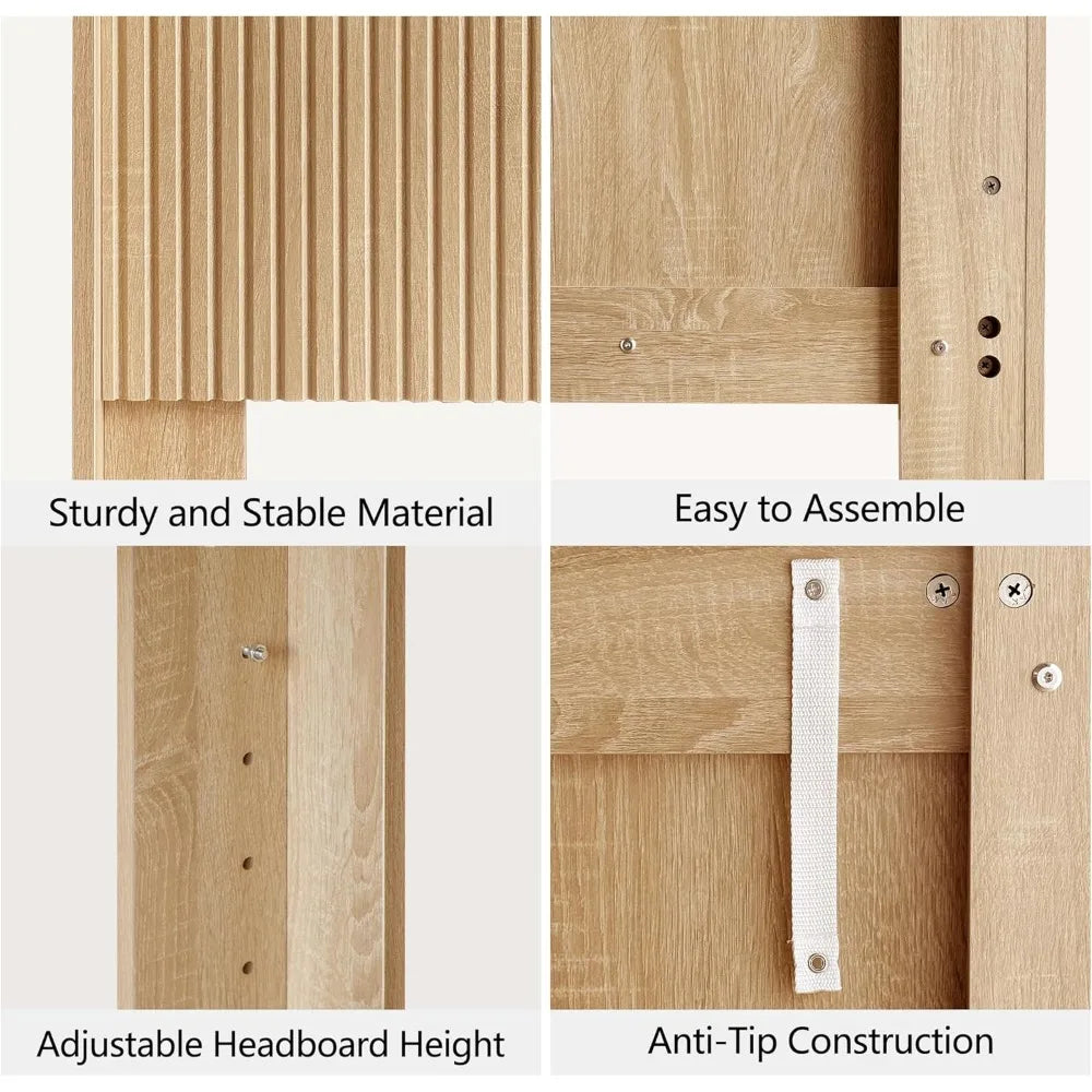 Fluted Wooden Headboard, Modern Farmhouse, Wall Mounted