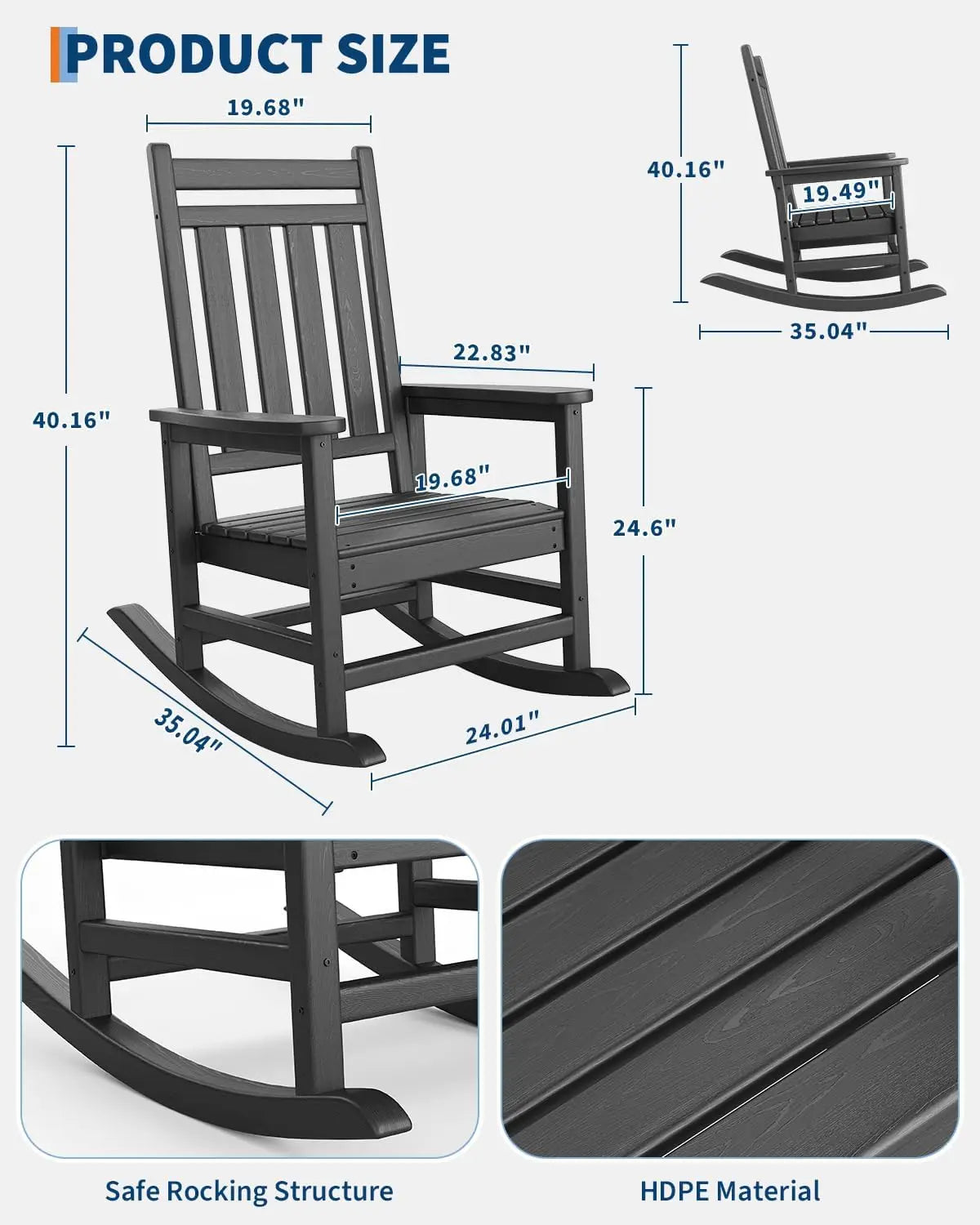 HobbyLane Outdoor All-Weather HDPE Ergonomic Rocking Chair for Adults Porch
