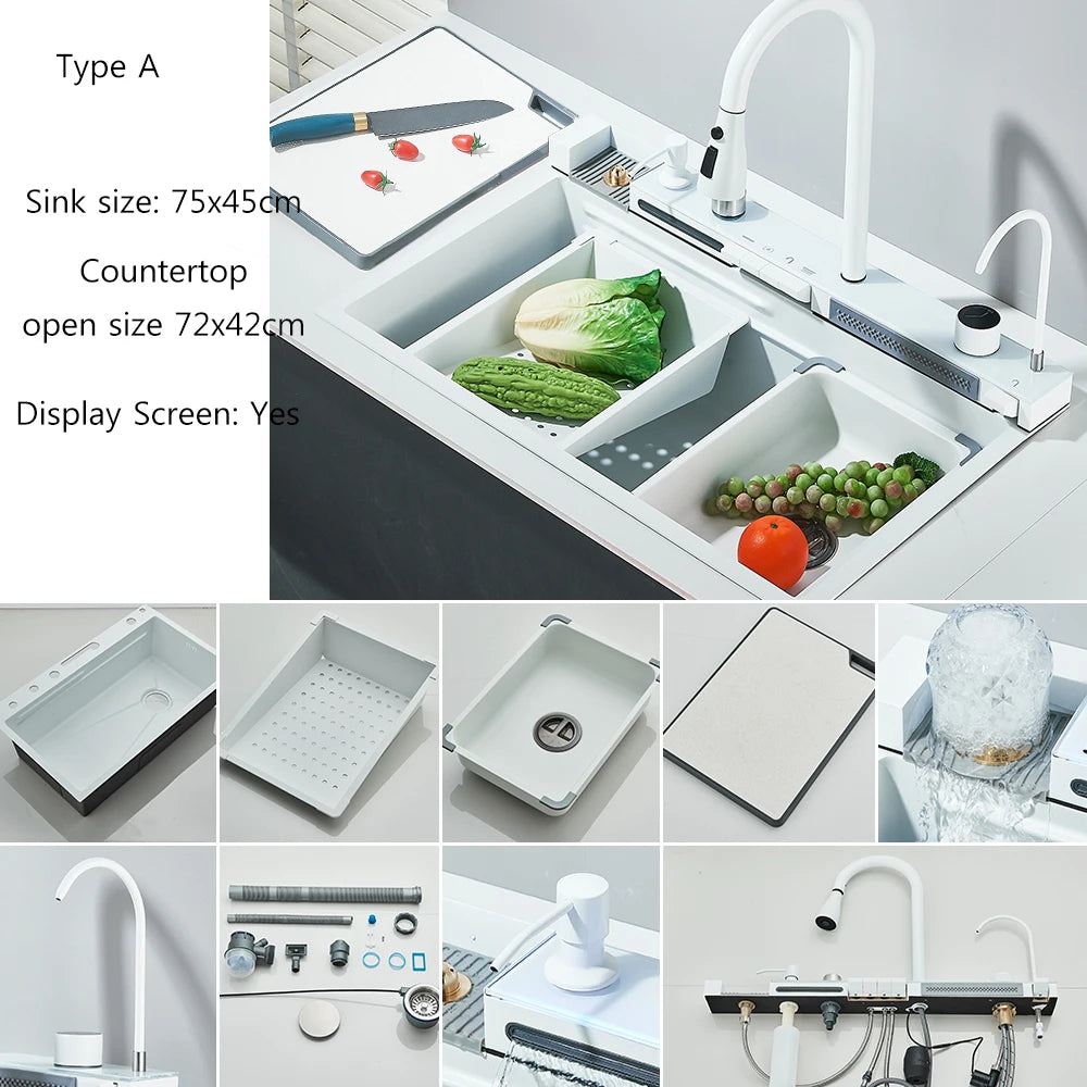 MYQualife 304 Stainless Steel Waterfall Kitchen Sink Faucet Set