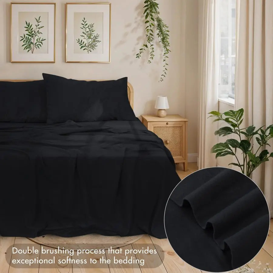100 Cotton Flannel Sheets 4-Piece Bedding Set Soft And Breathable