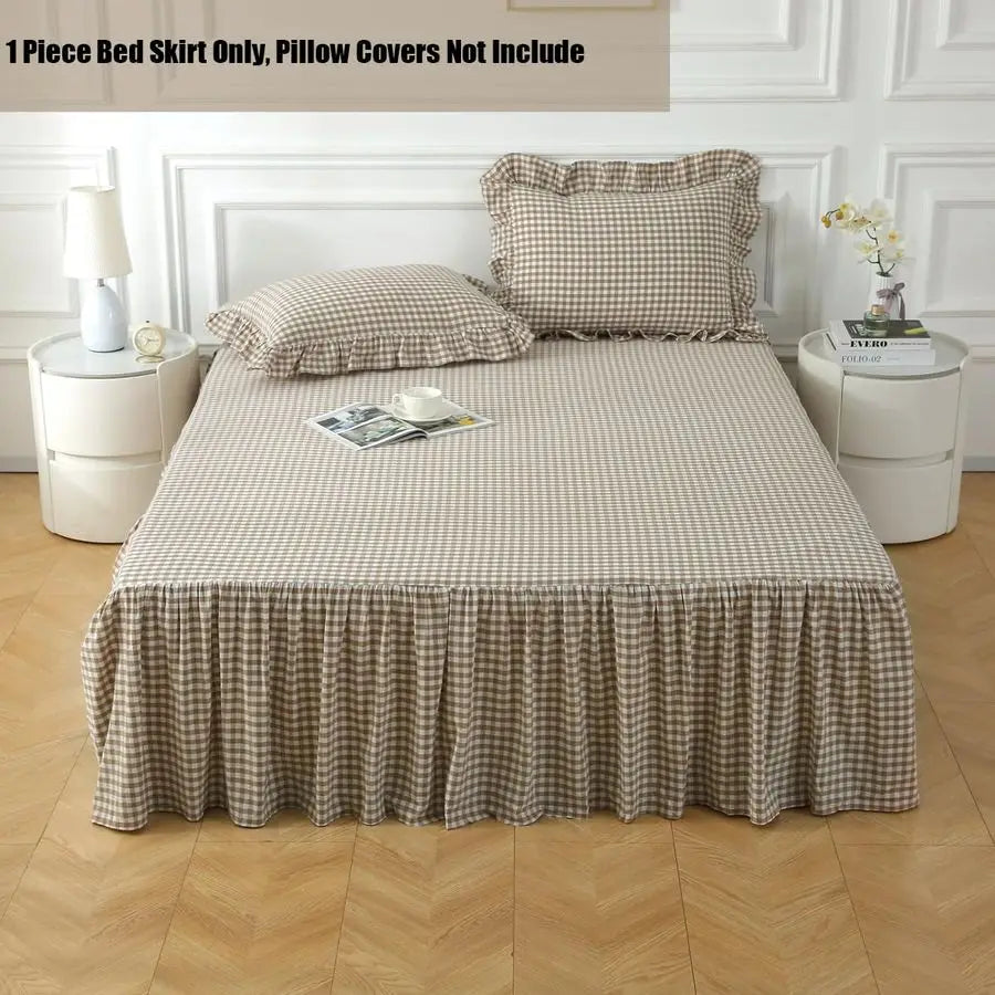 Washed Cotton Vintage Gingham Checkered Dust Ruffle Bed Skirt