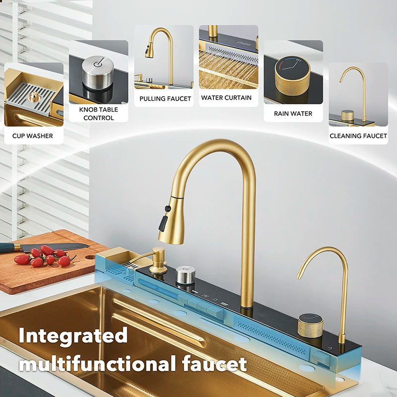 Wanmivezlo Stainless Steel Kitchen Sink With Waterfall Design Single Bowl