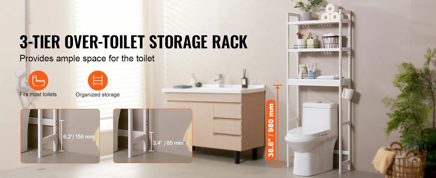 SucceBuy Over The Toilet Organizer Bamboo Shelf With 3 Hooks