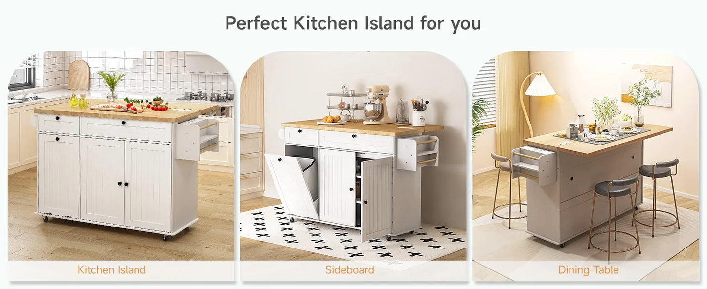 ONBRILL Mobile Kitchen Island Cart With Power Outlet And Storage