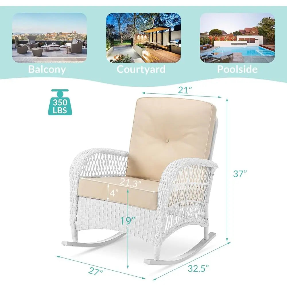 TIFICY Rattan Patio Rocker Chair All-Weather Wicker Outdoor