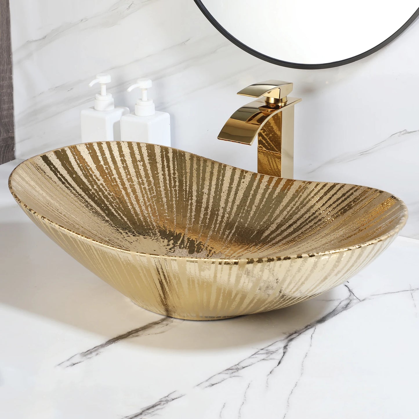 MEKKHALA Ceramic Bathroom Vessel Sink Set With Faucet And Drain