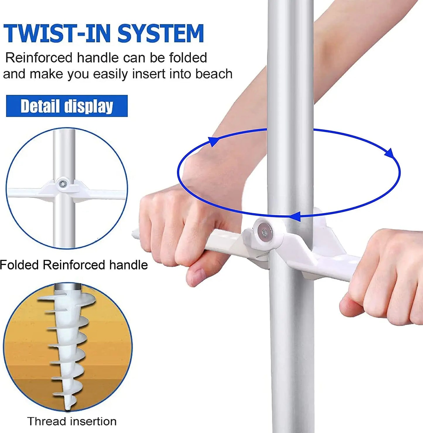 Portable Beach Umbrella With Sand Anchor Push Button Tilt UPF50