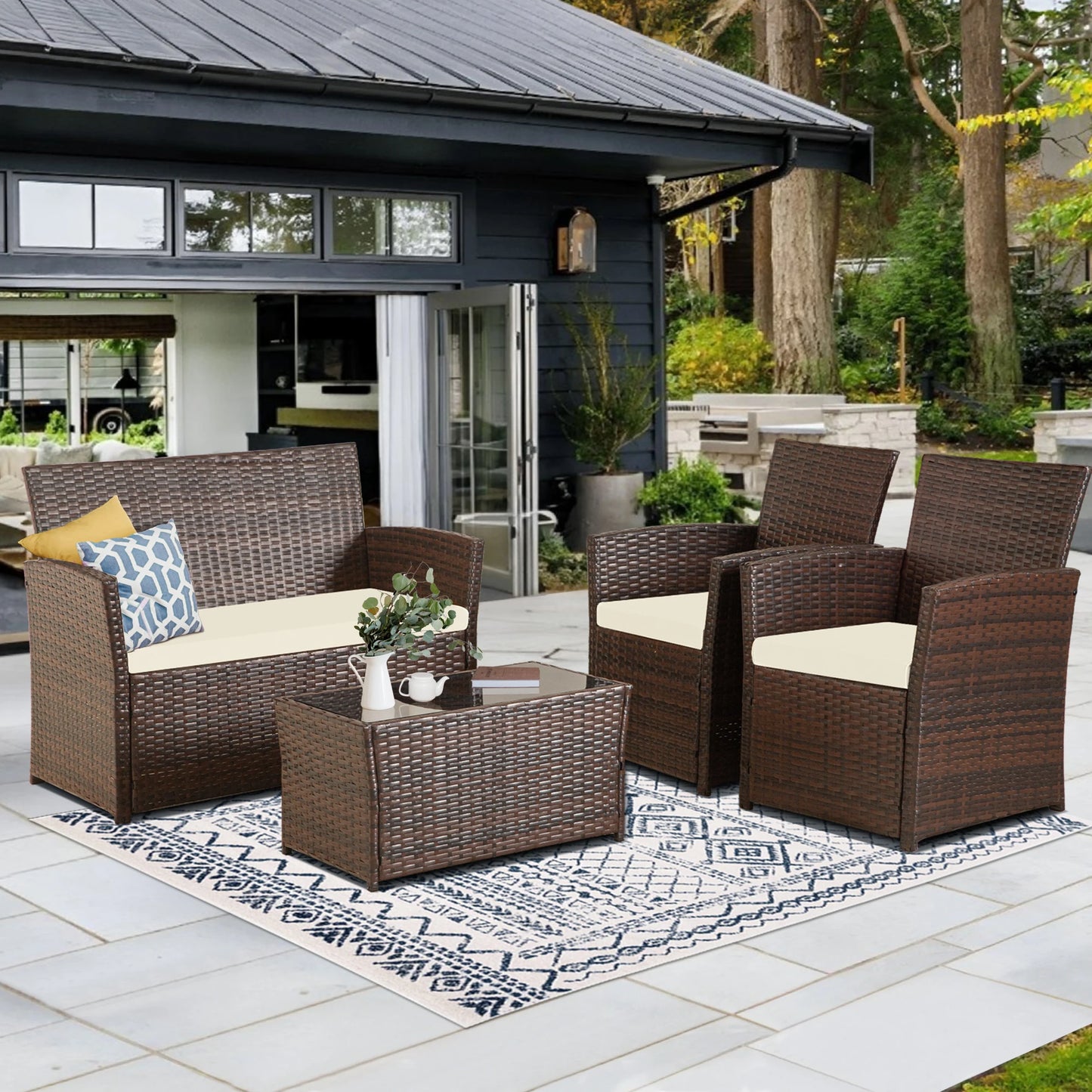SEOGWISAM Outdoor Patio Furniture Set With Wicker Sofa