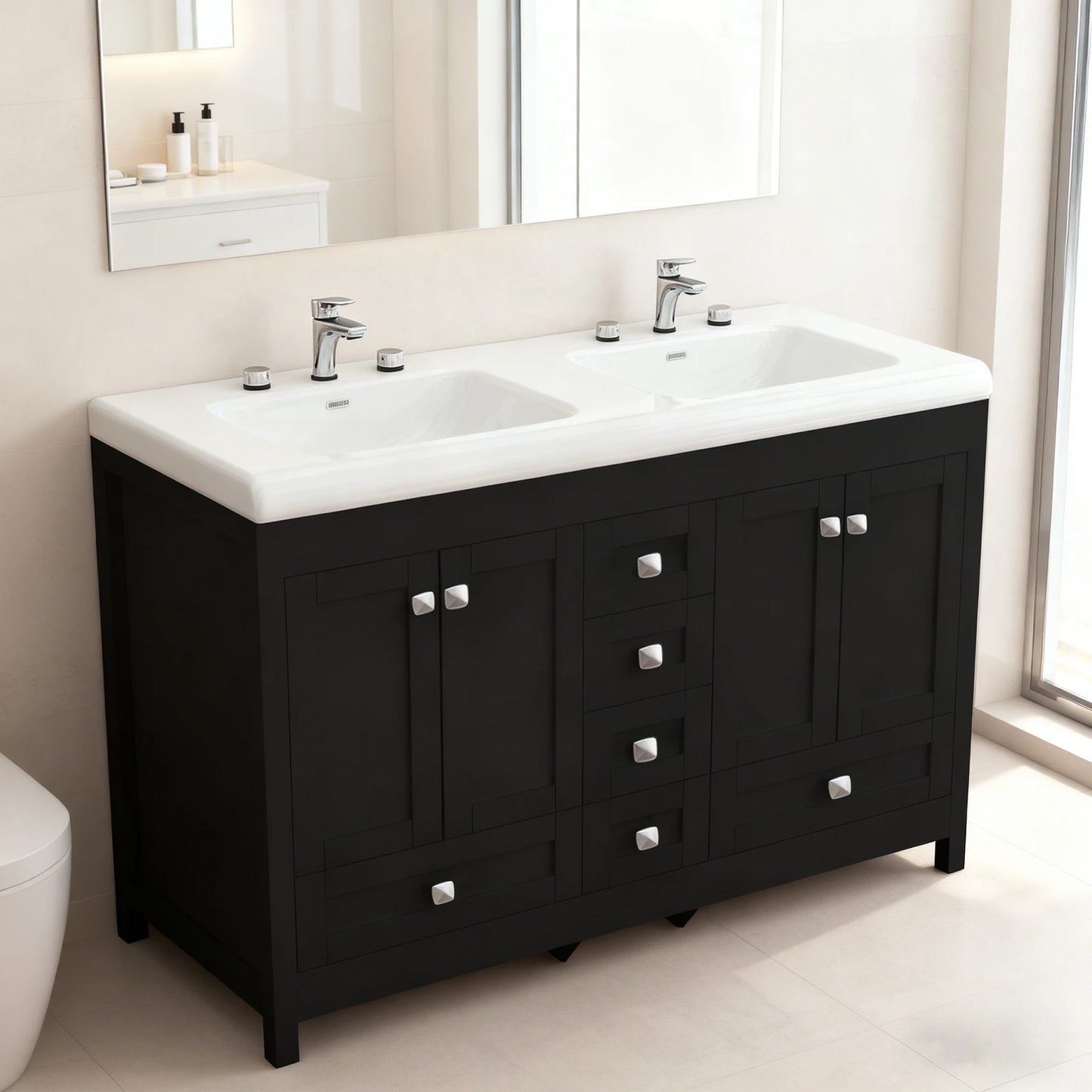 Teousev Double-Sink Freestanding Vanity With Drawers Cabinet Modern Bathroom