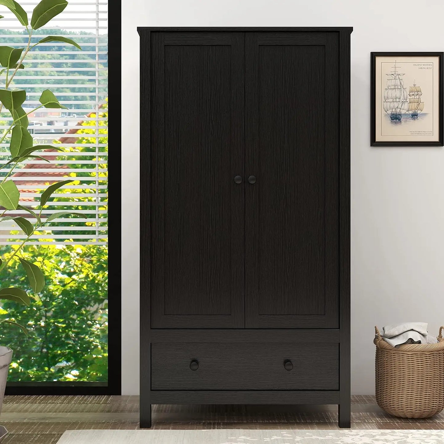 Modern Wardrobe Armoire With Drawer For Bedroom Storage