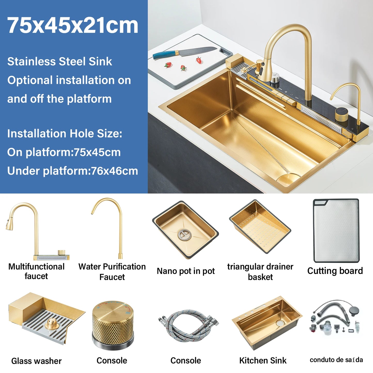Wanmivezlo Stainless Steel Kitchen Sink With Waterfall Design Single Bowl