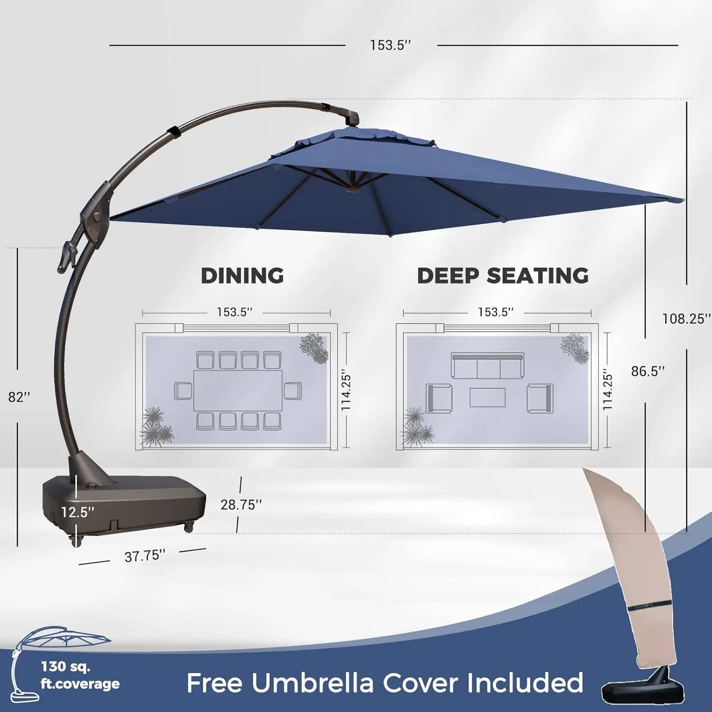Grand Patio Outdoor Cantilever Umbrella With Base For Pool Garden
