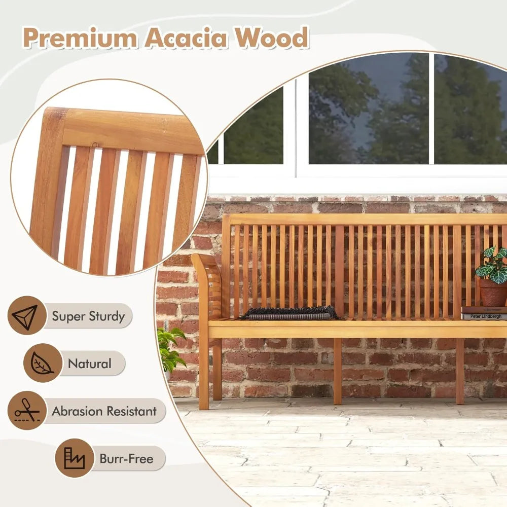 Acacia Wood Patio Bench 3 Seat With Cushion