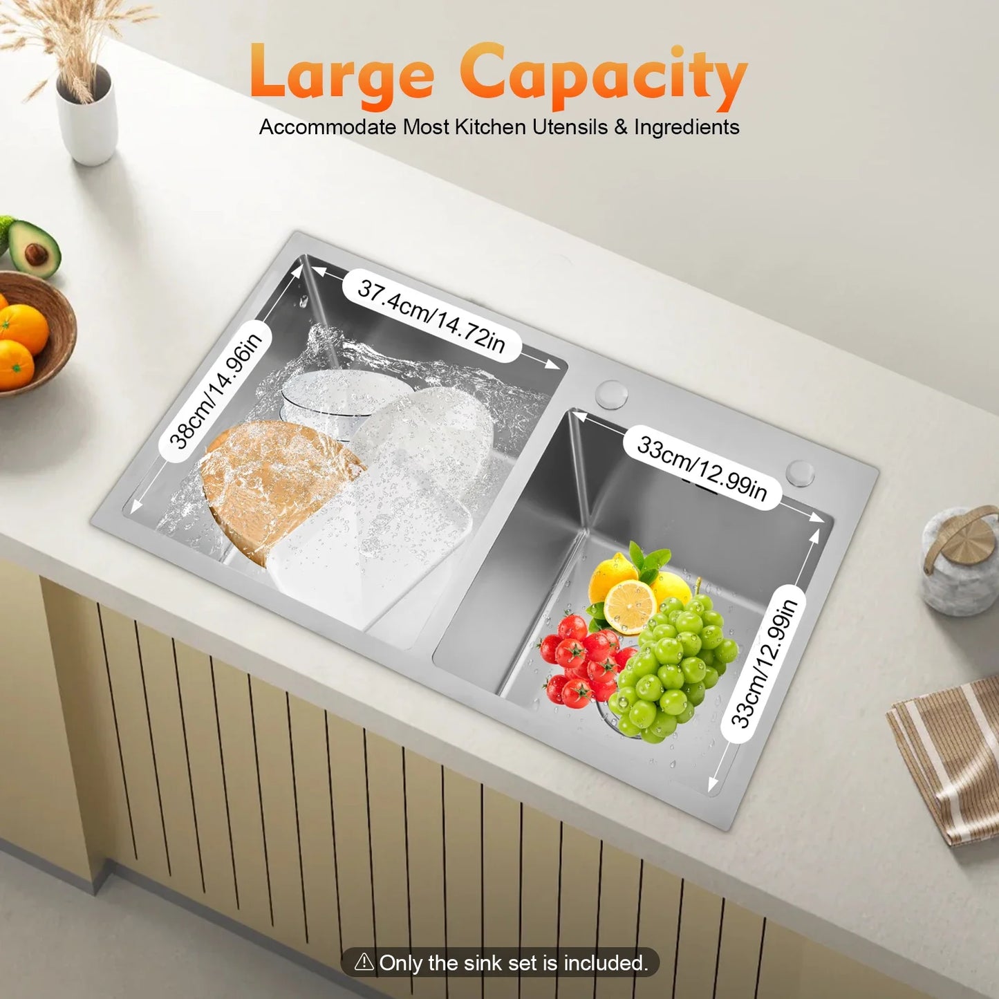 Stainless Steel Double Bowl Kitchen Sink With Drain Basket