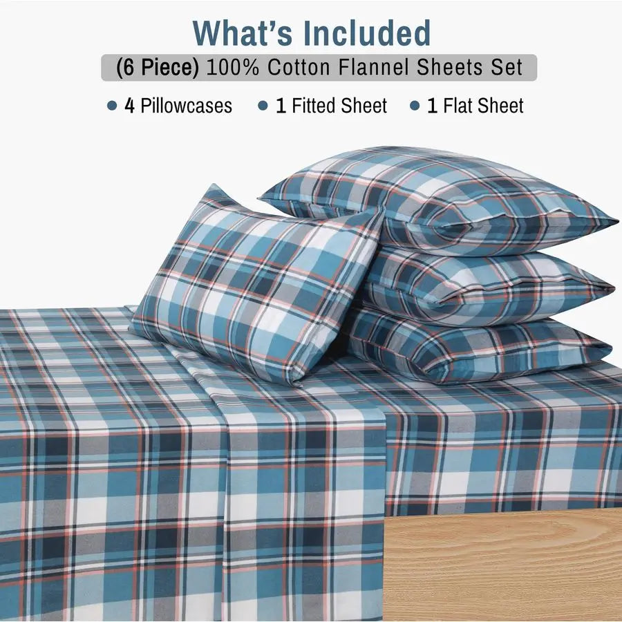 Flannel Sheet Set 100% Cotton Double Brushed Deep Pocket