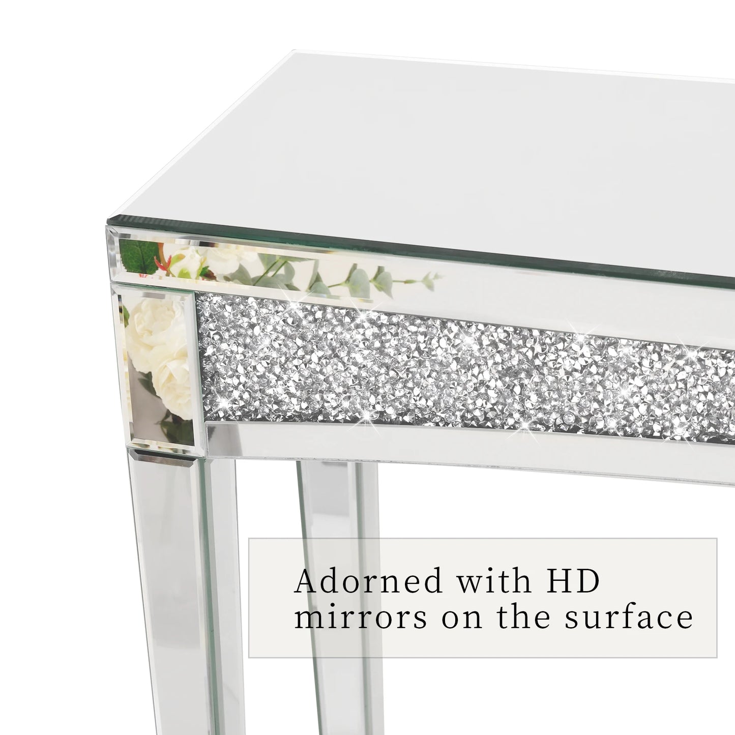 Wisfor Mirrored Desk Console Table With Crystal Inlay Living Room
