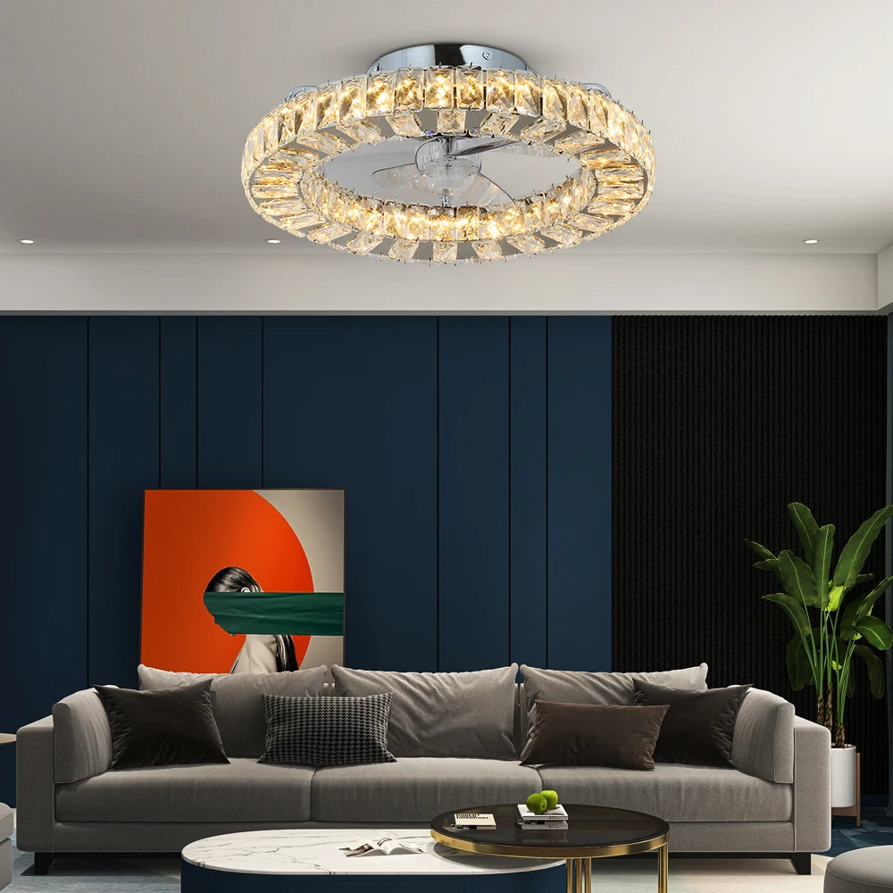 VETRULUS Crystal LED Ceiling Fan Lamp With Remote