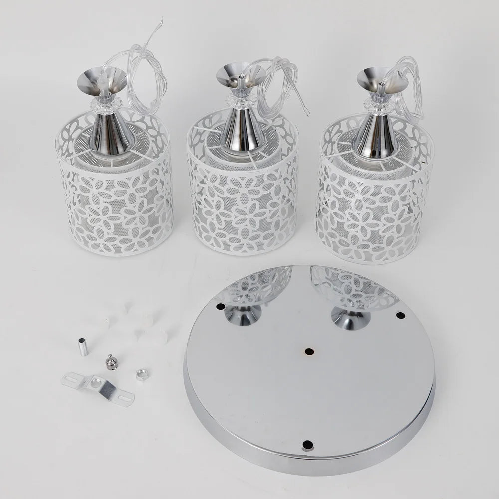Bymaocar Modern 3-Head Crystal Flower Pendant Lamp With E27 Socket