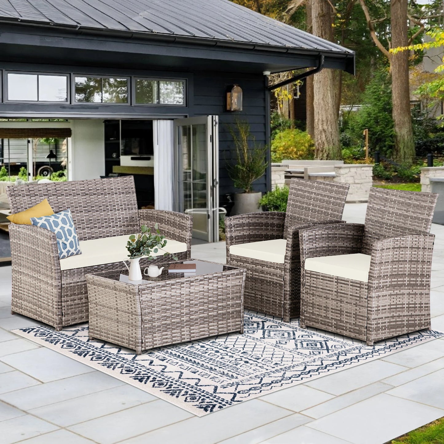 SEOGWISAM Outdoor Patio Furniture Set With Wicker Sofa