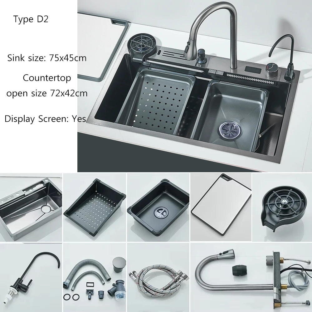 MYQualife 304 Stainless Steel Waterfall Kitchen Sink Faucet Set