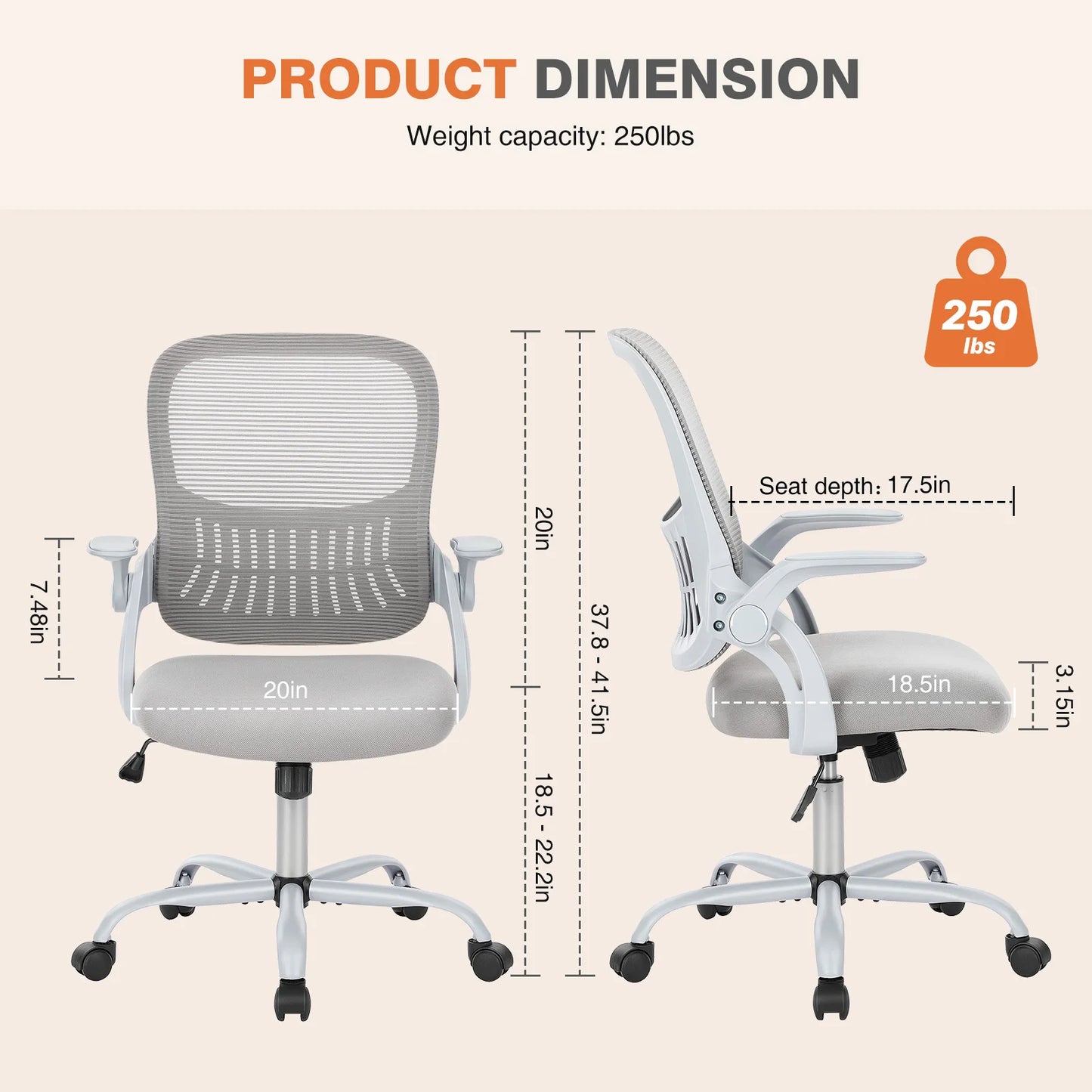 JHK Ergonomic Mesh Back Office Chair With Adjustable Height Wheels