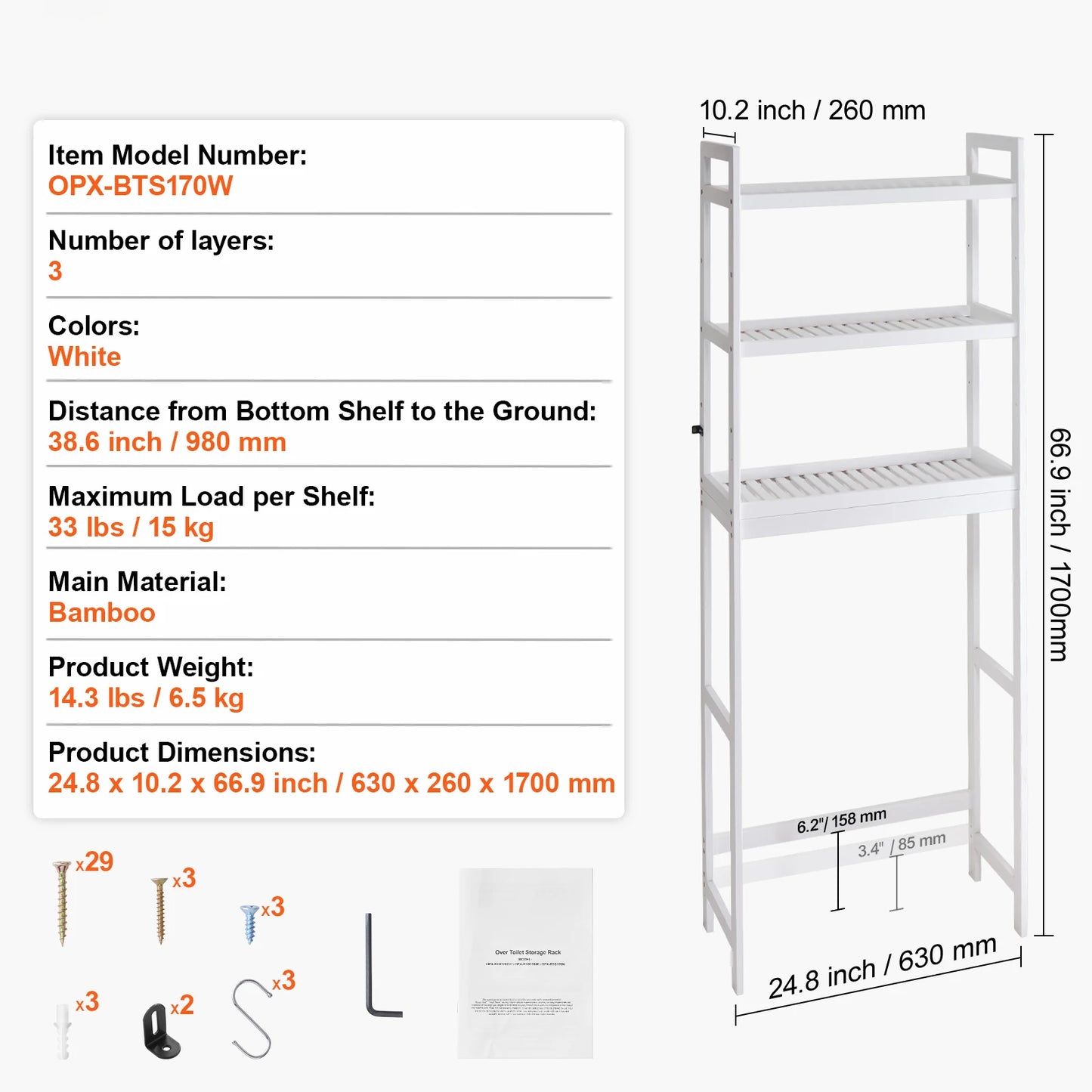 SucceBuy Over The Toilet Organizer Bamboo Shelf With 3 Hooks