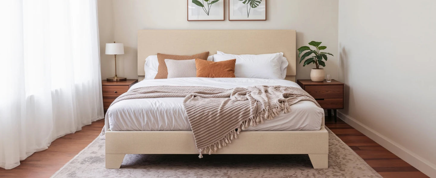 HOOMIC Upholstered Bed Frame With Adjustable Linen Headboard