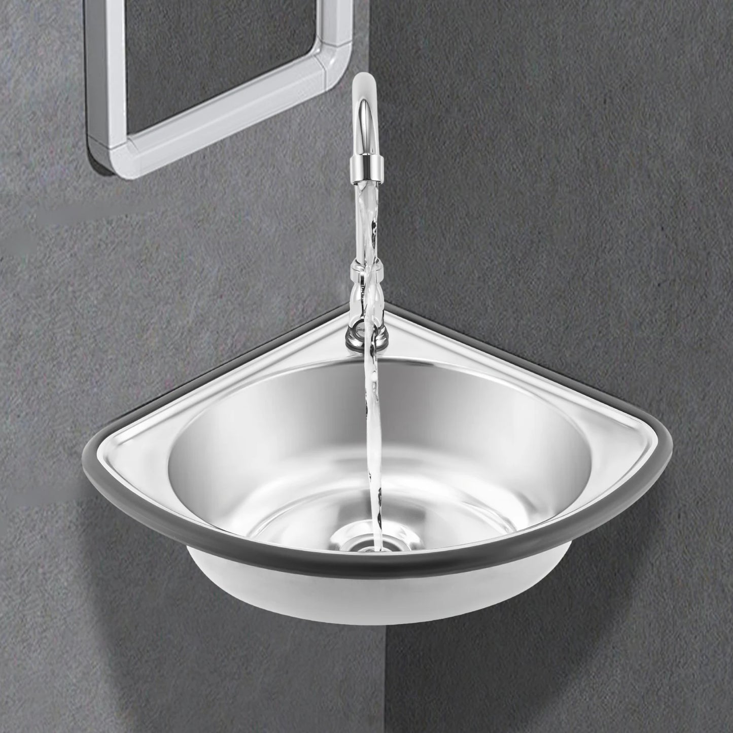 Bymaocar Corner Wall-Mounted Triangular Hand Basin Sink With Faucet
