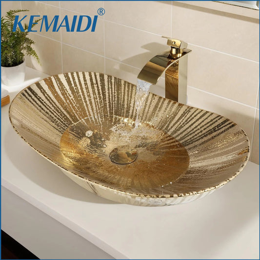 MEKKHALA Ceramic Bathroom Vessel Sink Set With Faucet And Drain
